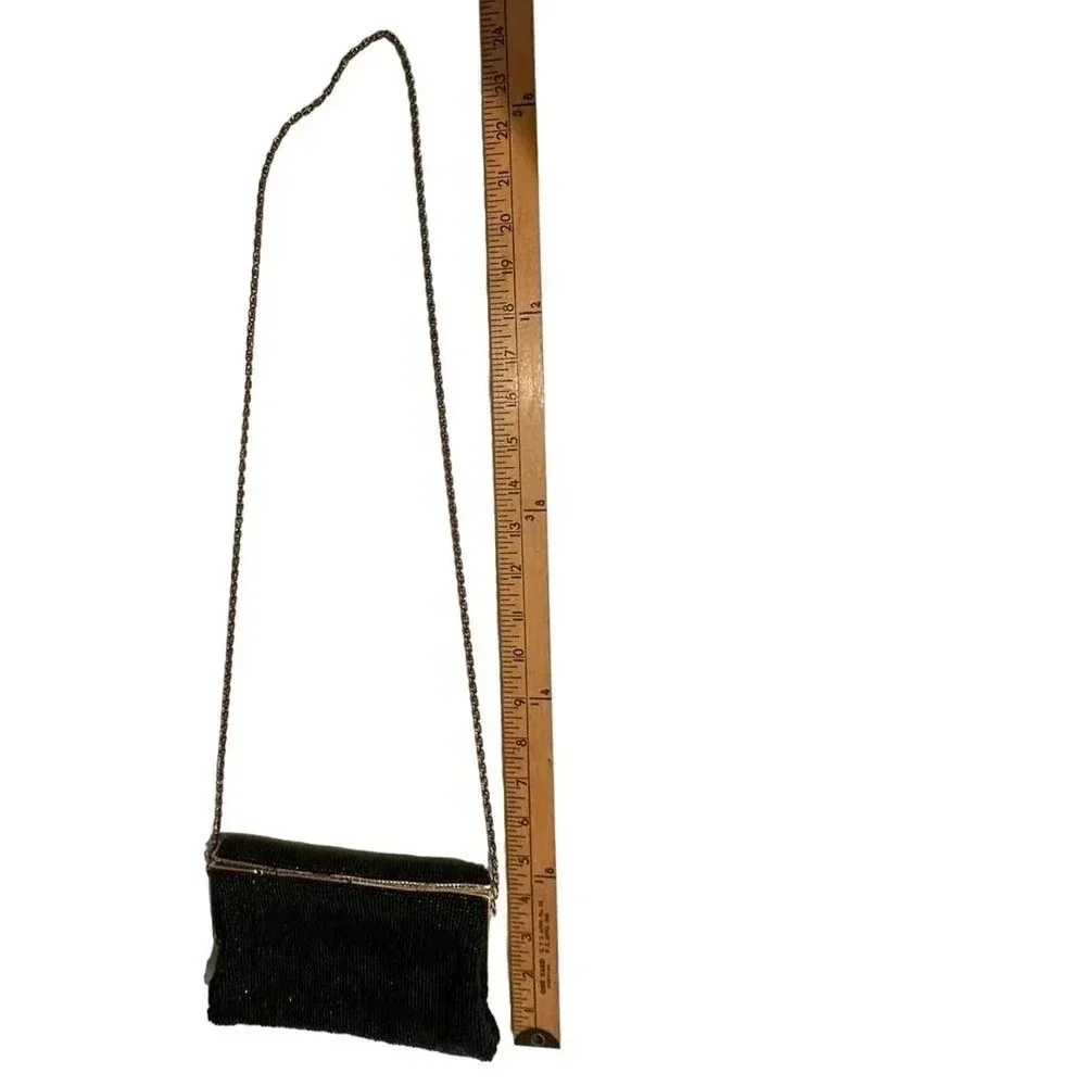 Vintage Women's Rectangle Shape Black Beaded Handbag Purse